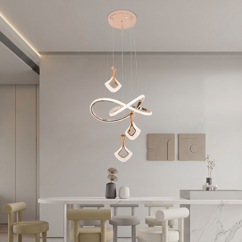 Metal Led Chandelier Hanging Suspension Lamp (3 Hanging diamond), Golden Main image